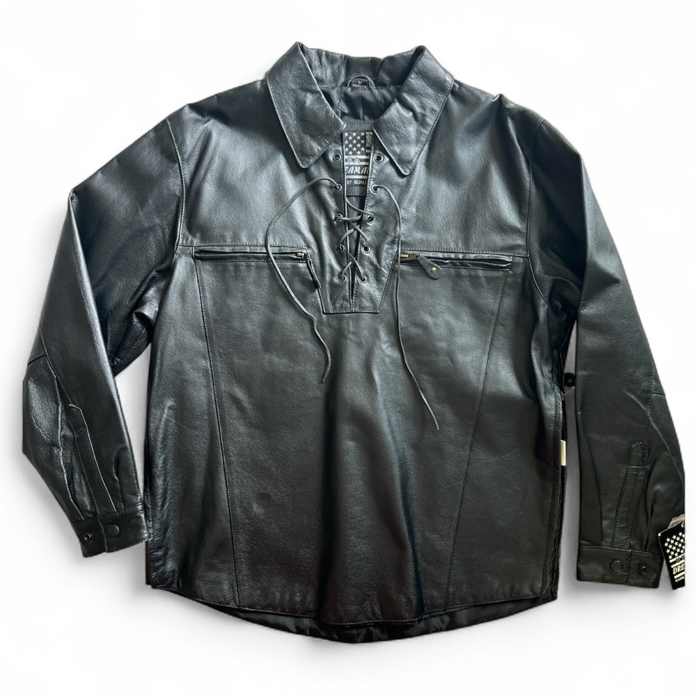 USA bikers moto Black genuine Leather Shirt top zip up sides men’s sz M